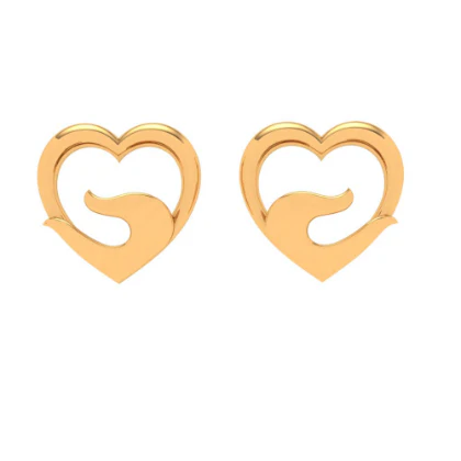 22k Gold Heart Earring For Everyday Wear