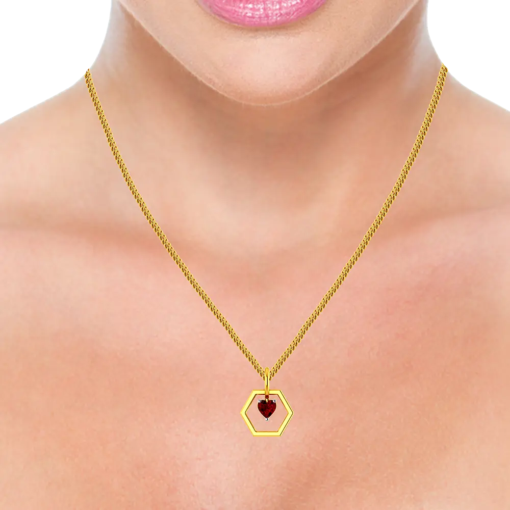 22k Gold Hexagon Gold Pendant With A Read Heart Shaped Stone - Image 5