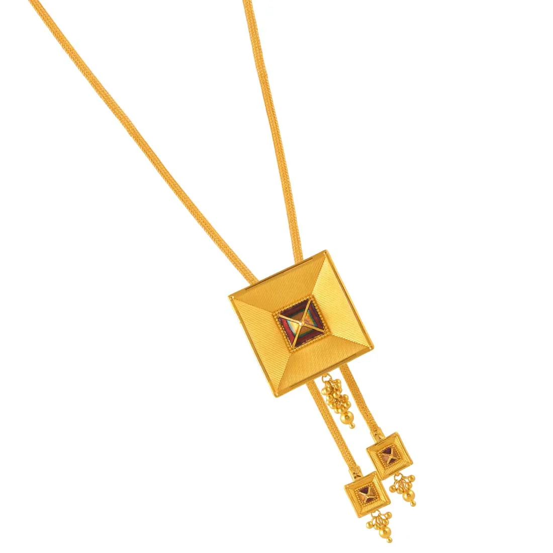 22K Gold Jewellery Set (chain Pendant With Earrings) With Geometric Squares And Intricate Danglers - Image 5