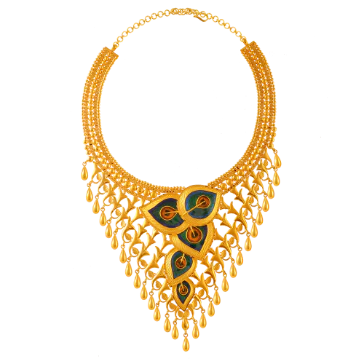 22k Gold Jewellery Set Embellished With Peacock Feather Design - Image 2