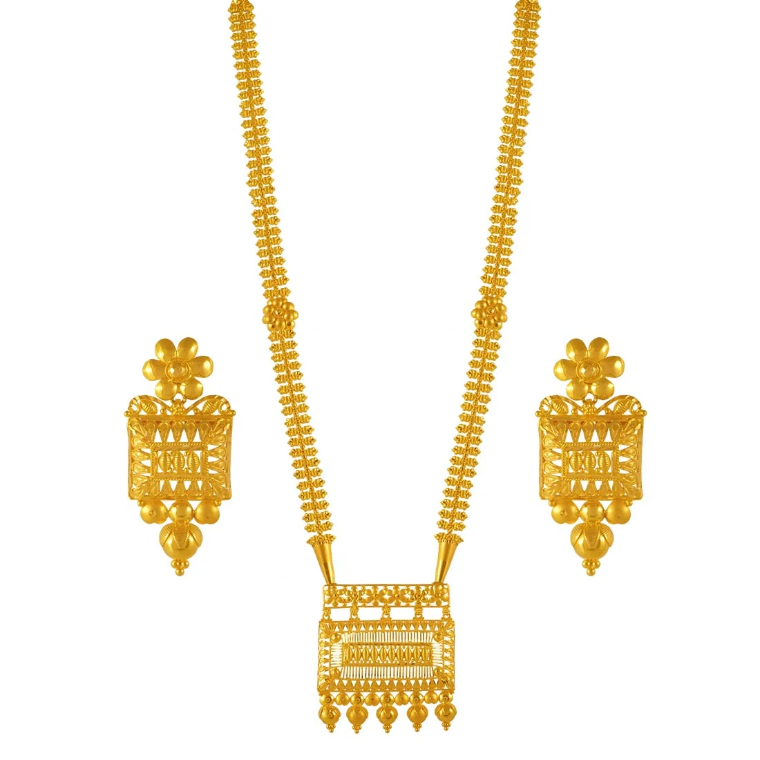 22K Gold Jewellery Set (necklace With Earrings)chestbox Design - Image 3
