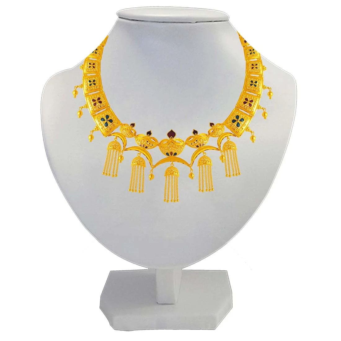 22K Gold Jewellery Set (necklace With Earrings) Temple Design With Traditional Intricate Detailing And Enamel Work - Image 3