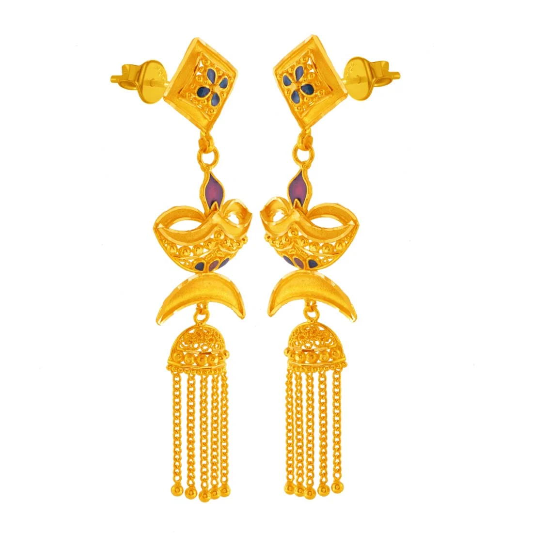22K Gold Jewellery Set (necklace With Earrings) Temple Design With Traditional Intricate Detailing And Enamel Work - Image 5