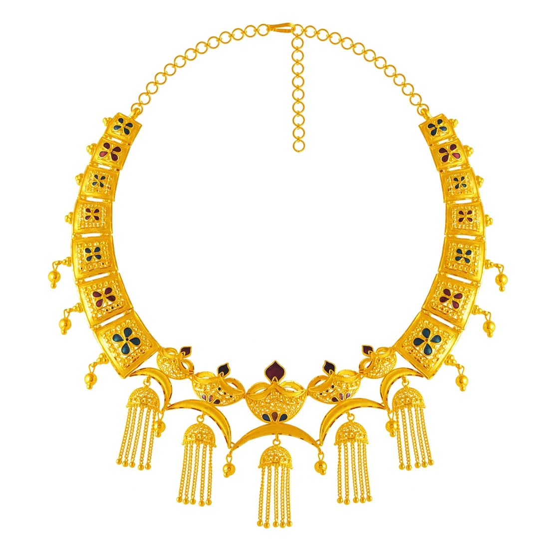22K Gold Jewellery Set (necklace With Earrings) Temple Design With Traditional Intricate Detailing And Enamel Work - Image 9
