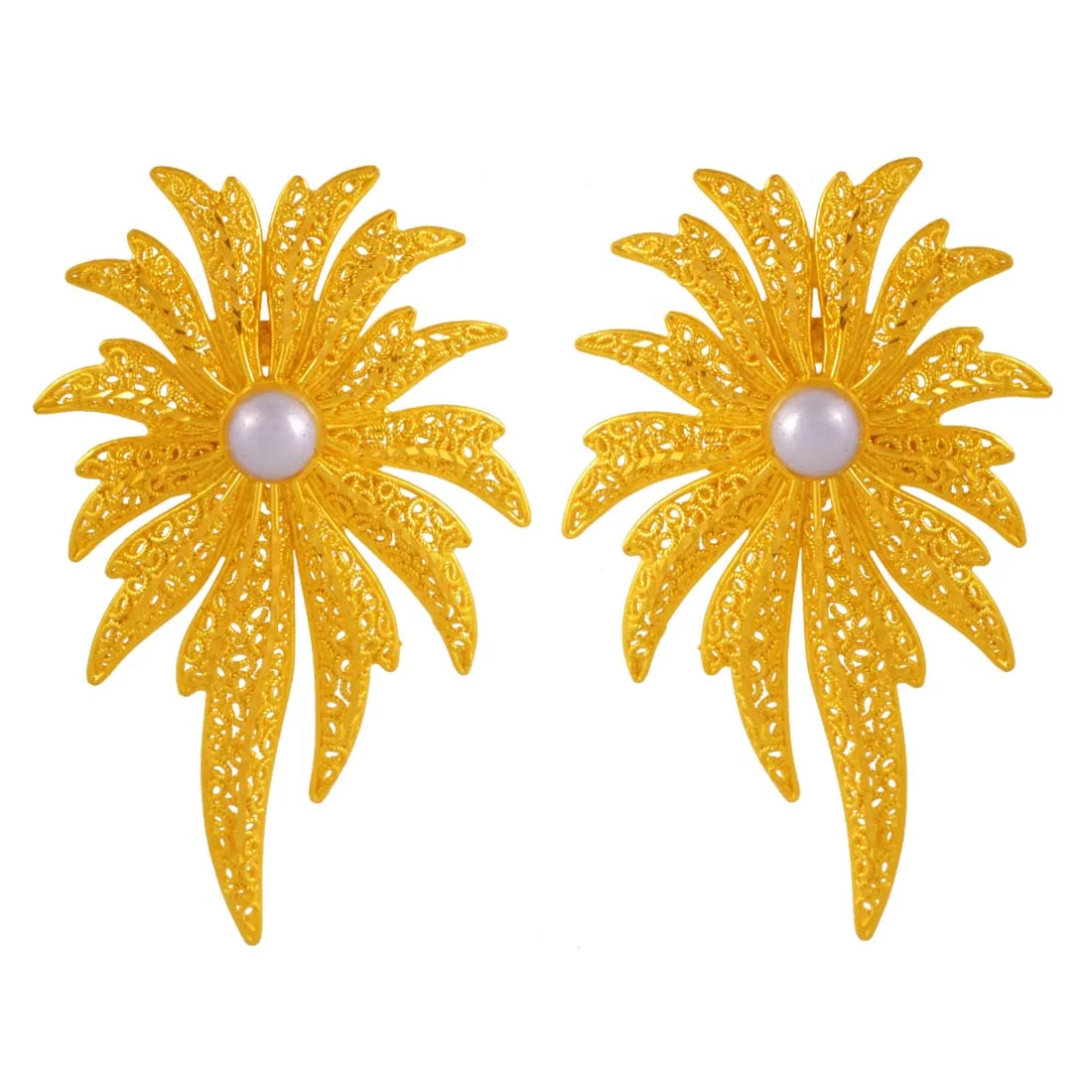 22K Gold Jewellery Set (pendant And Earrings) Floral Filigree Design With Pearl Centre - Image 10