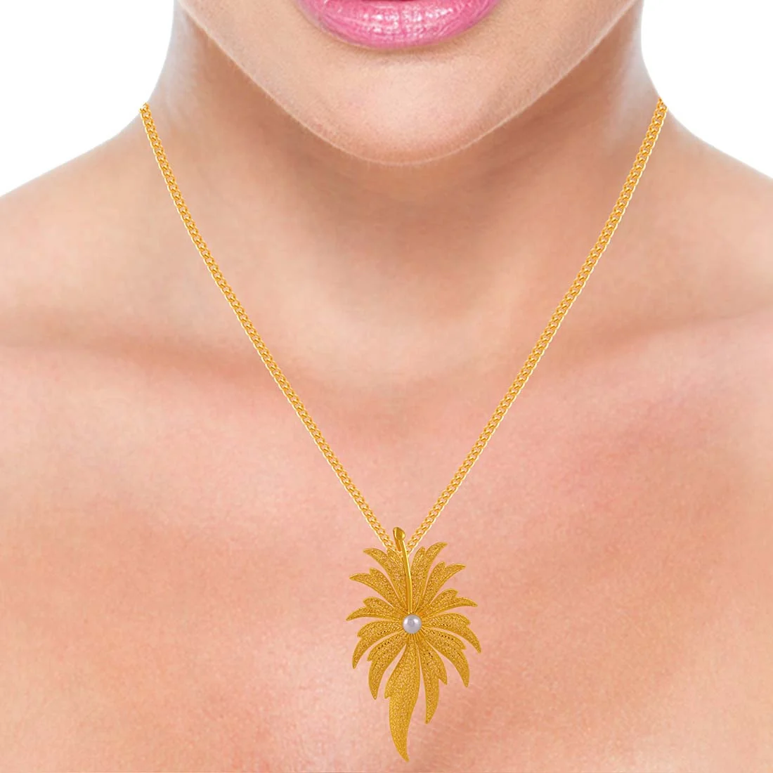 22K Gold Jewellery Set (pendant And Earrings) Floral Filigree Design With Pearl Centre - Image 11