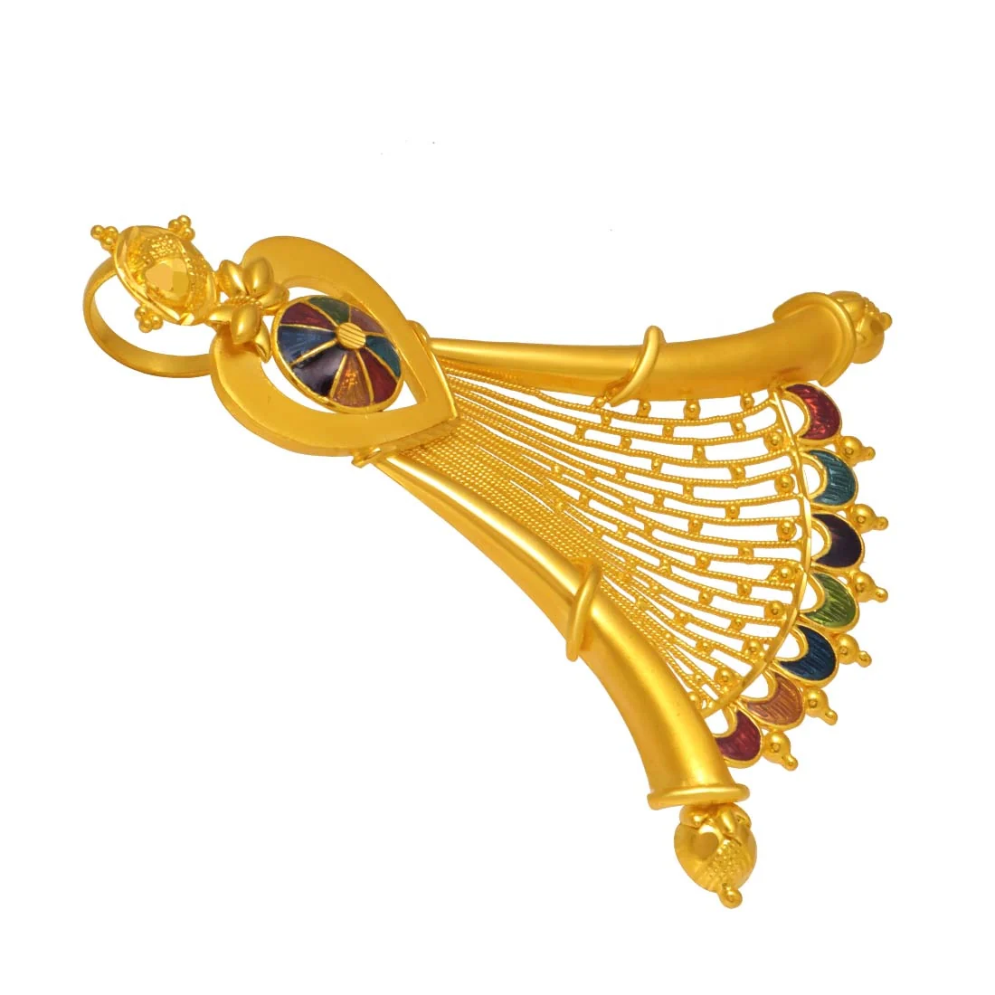 22K Gold Jewellery Set (pendant And Earrings) Heart And Hammock Design With Colourful Enamelling - Image 10
