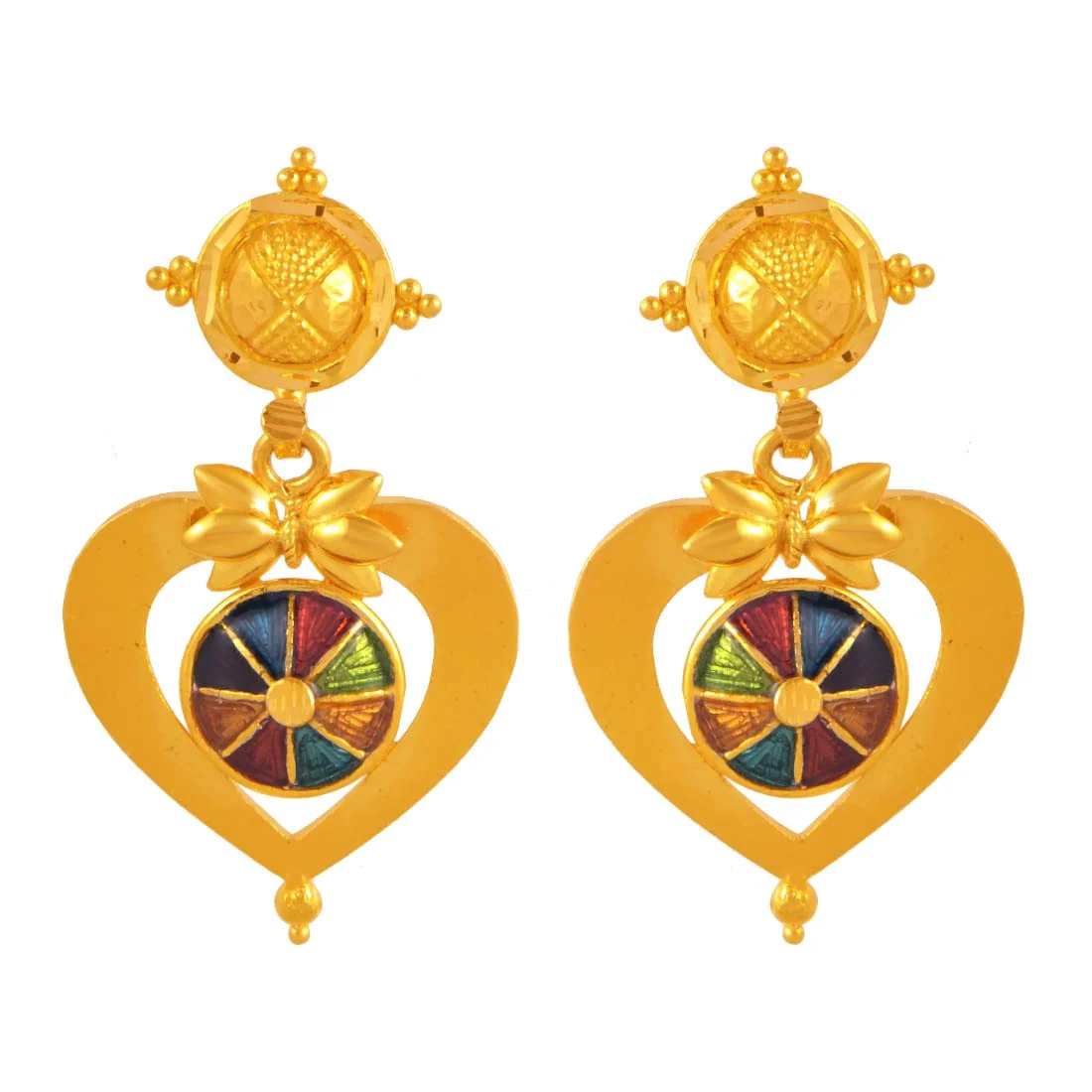 22K Gold Jewellery Set (pendant And Earrings) Heart And Hammock Design With Colourful Enamelling - Image 6