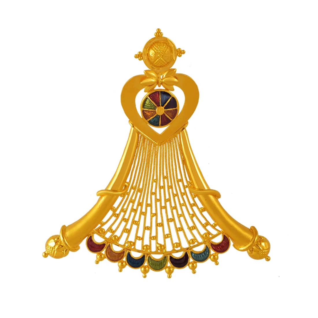 22K Gold Jewellery Set (pendant And Earrings) Heart And Hammock Design With Colourful Enamelling - Image 8