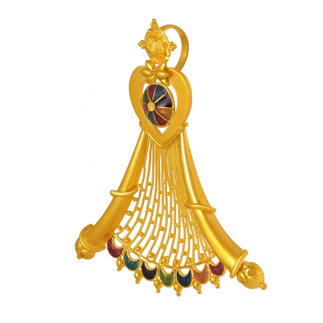 22K Gold Jewellery Set (pendant And Earrings) Heart And Hammock Design With Colourful Enamelling - Image 9