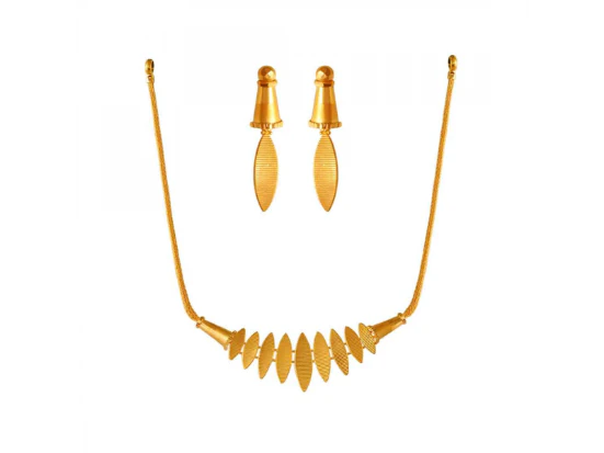 22k Gold Minimal Statement Necklace And Earrings Set With Geometric Design