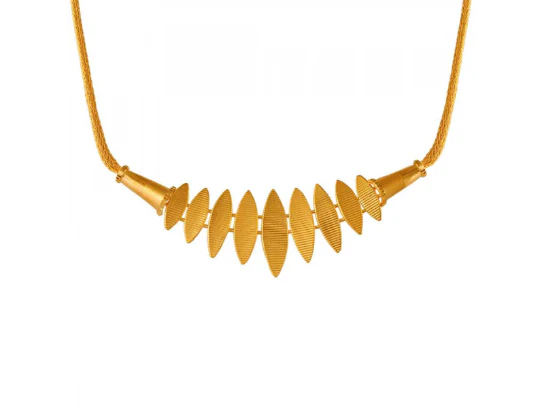 22k Gold Minimal Statement Necklace And Earrings Set With Geometric Design - Image 3