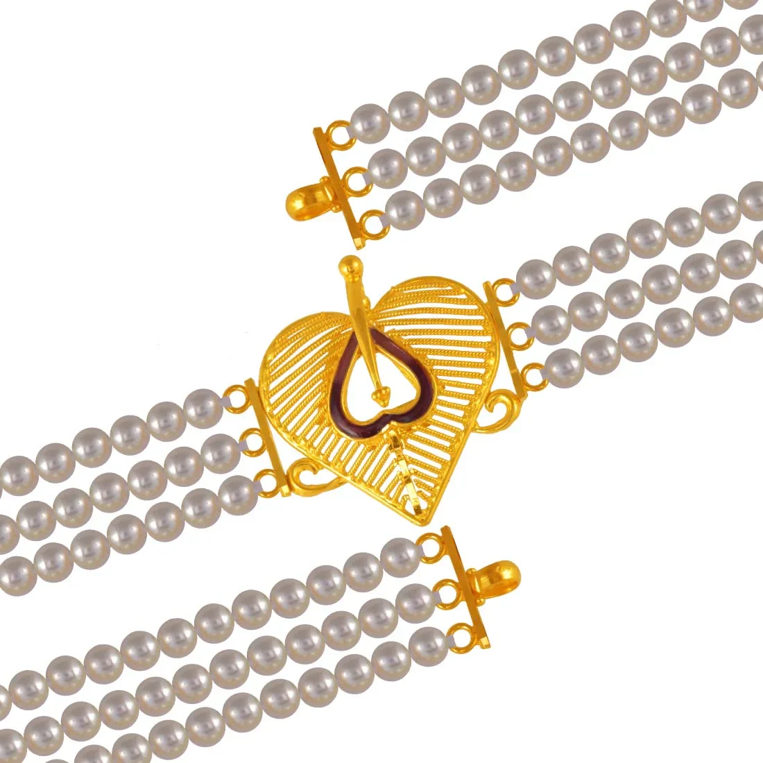 22K Gold Necklace Choker With Heart Pendant And Pearl Chain - Image 3