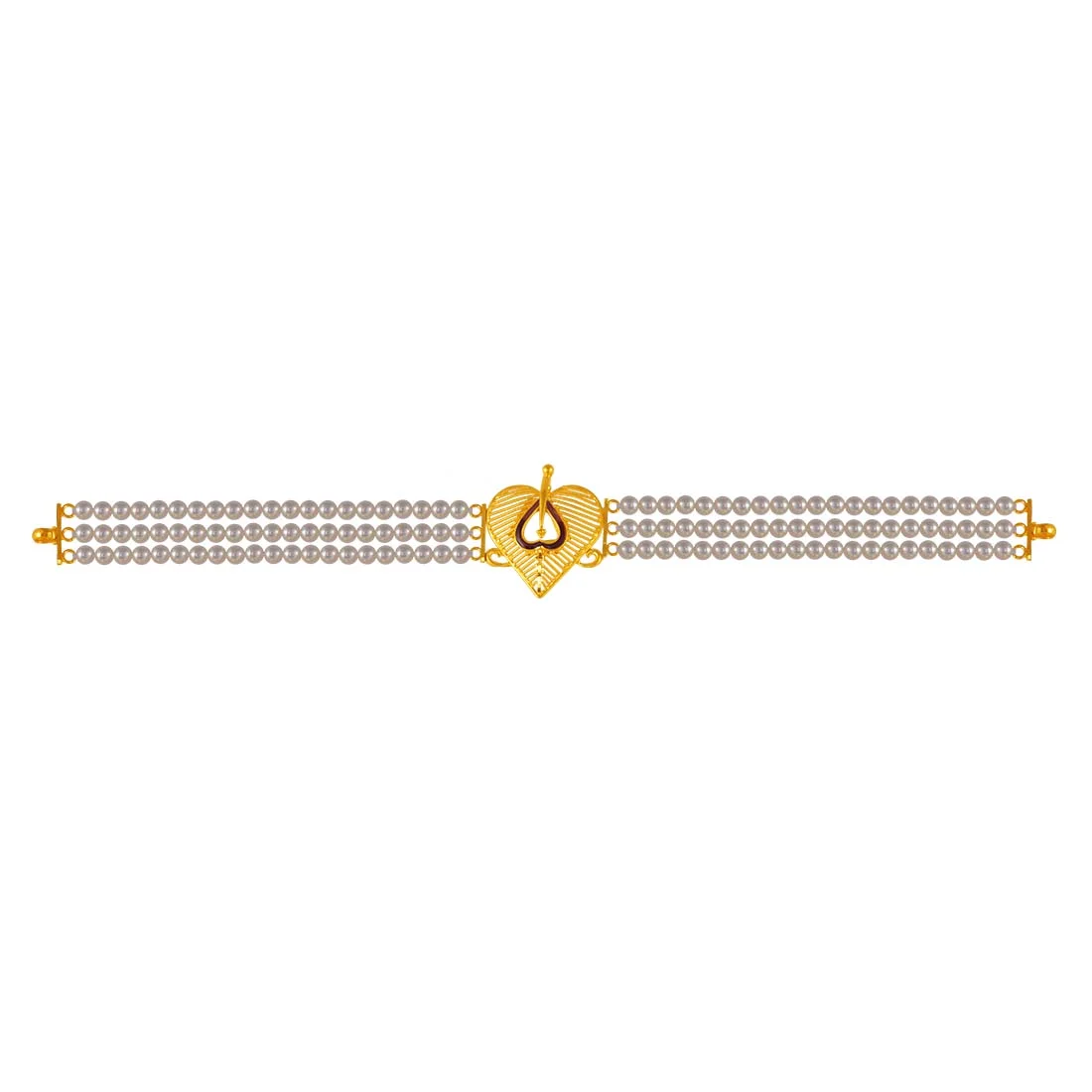22K Gold Necklace Choker With Heart Pendant And Pearl Chain - Image 6