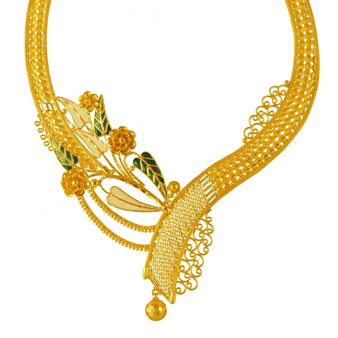 22K Gold Necklace Flower Bouquet Design With Intricate Detailing - Image 2