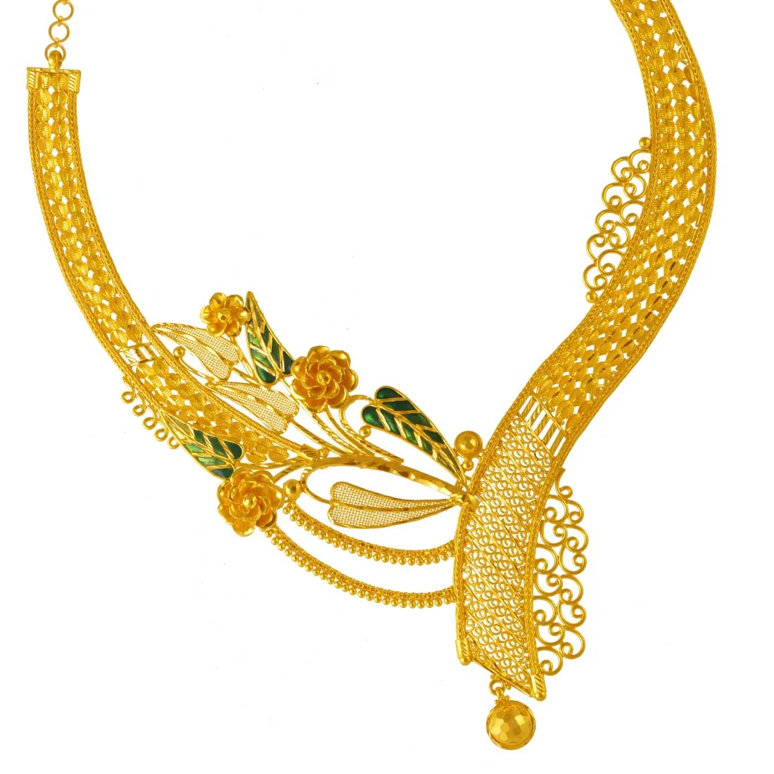 22K Gold Necklace Flower Bouquet Design With Intricate Detailing - Image 3