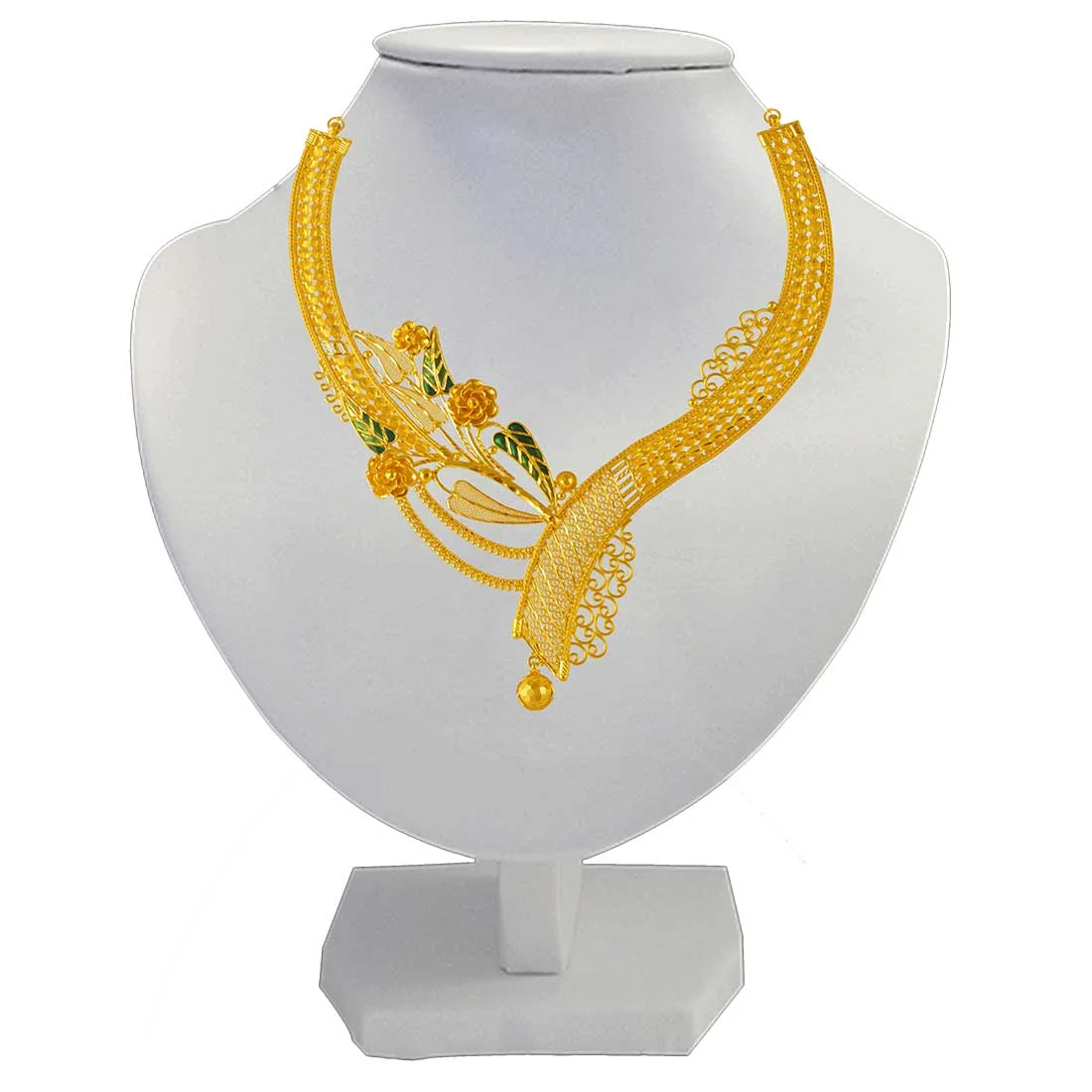 22K Gold Necklace Flower Bouquet Design With Intricate Detailing - Image 4