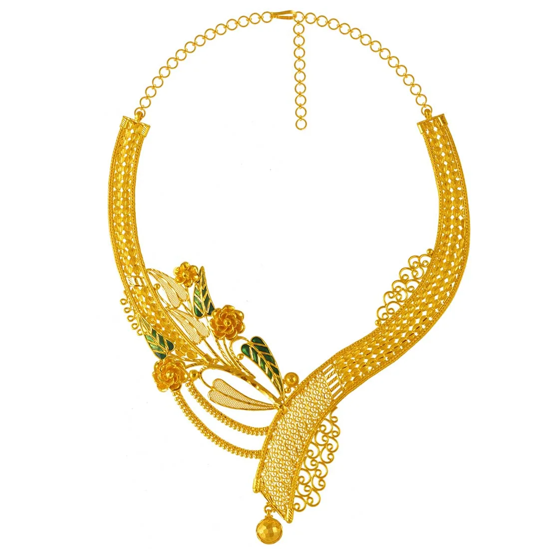 22K Gold Necklace Flower Bouquet Design With Intricate Detailing - Image 5