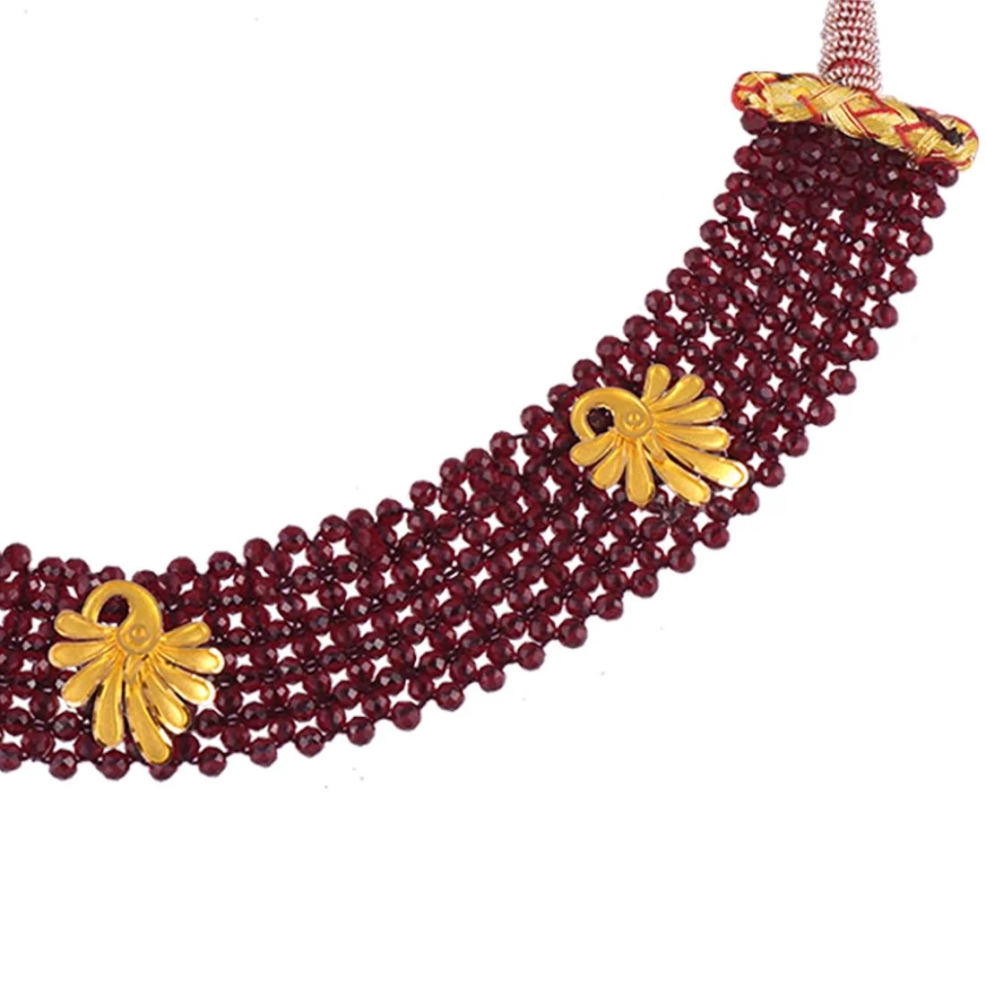 22K Gold Necklace Red Beads Multistranded Design With Gold Accents - Image 3