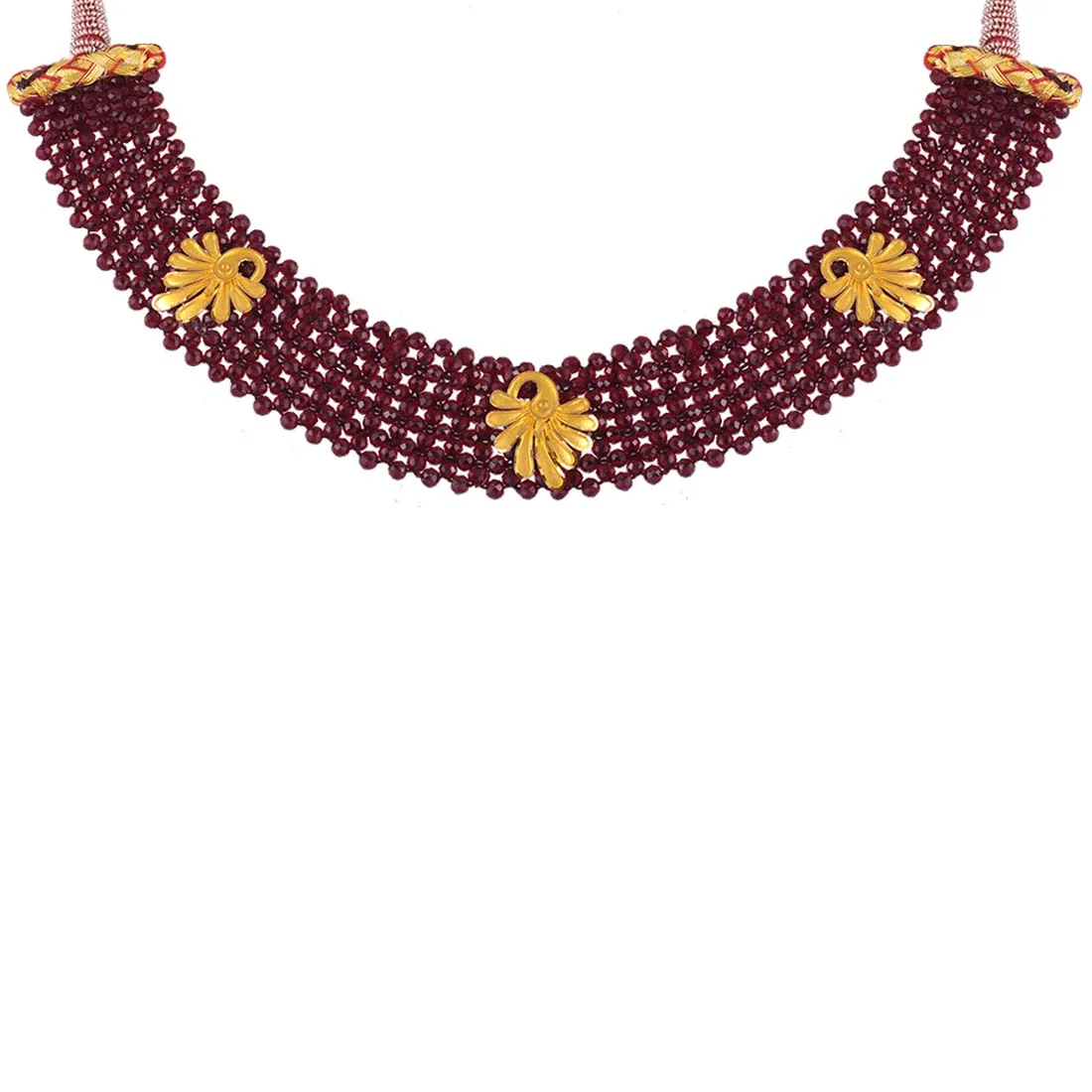 22K Gold Necklace Red Beads Multistranded Design With Gold Accents - Image 5
