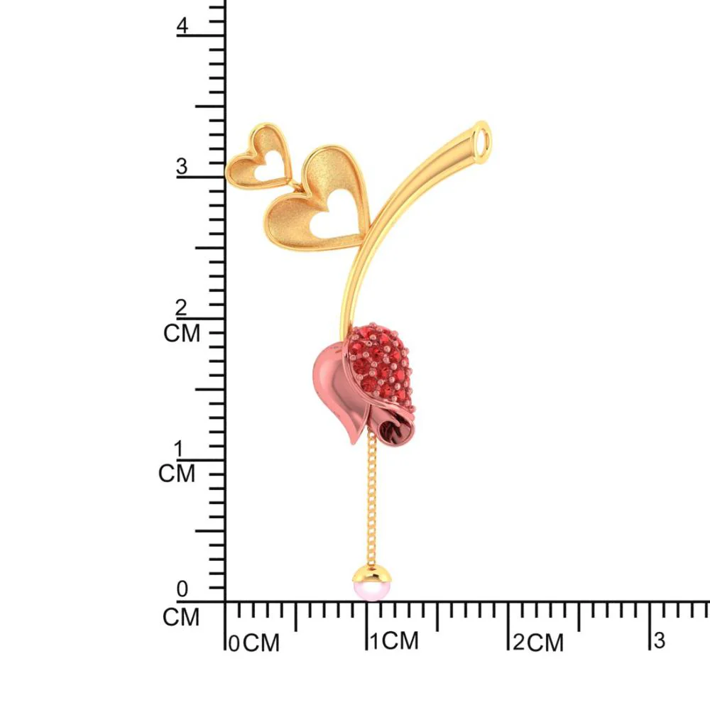 22k Gold Necklace With Double Hearts On A Stone-studded Tulip And A Pearl Drop - Image 4