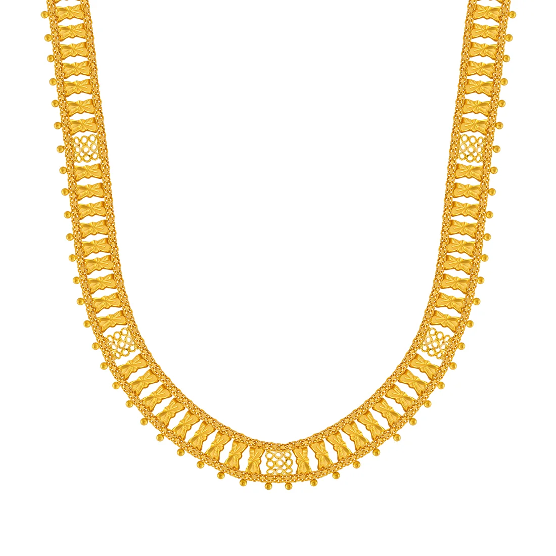 22K Gold Necklace With Elegant Bow Motif & Delicate Bead Details - Image 2