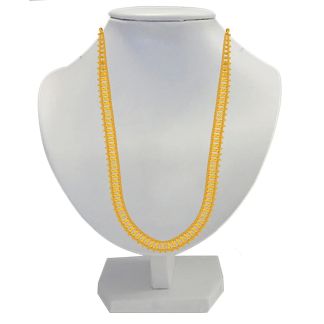 22K Gold Necklace With Elegant Bow Motif & Delicate Bead Details - Image 3