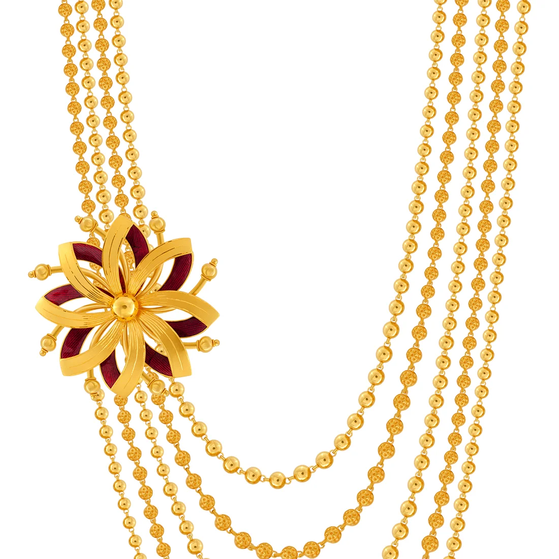 22K Gold Necklace With Flower Pendant And Multi-layer Beaded Chain - Image 2