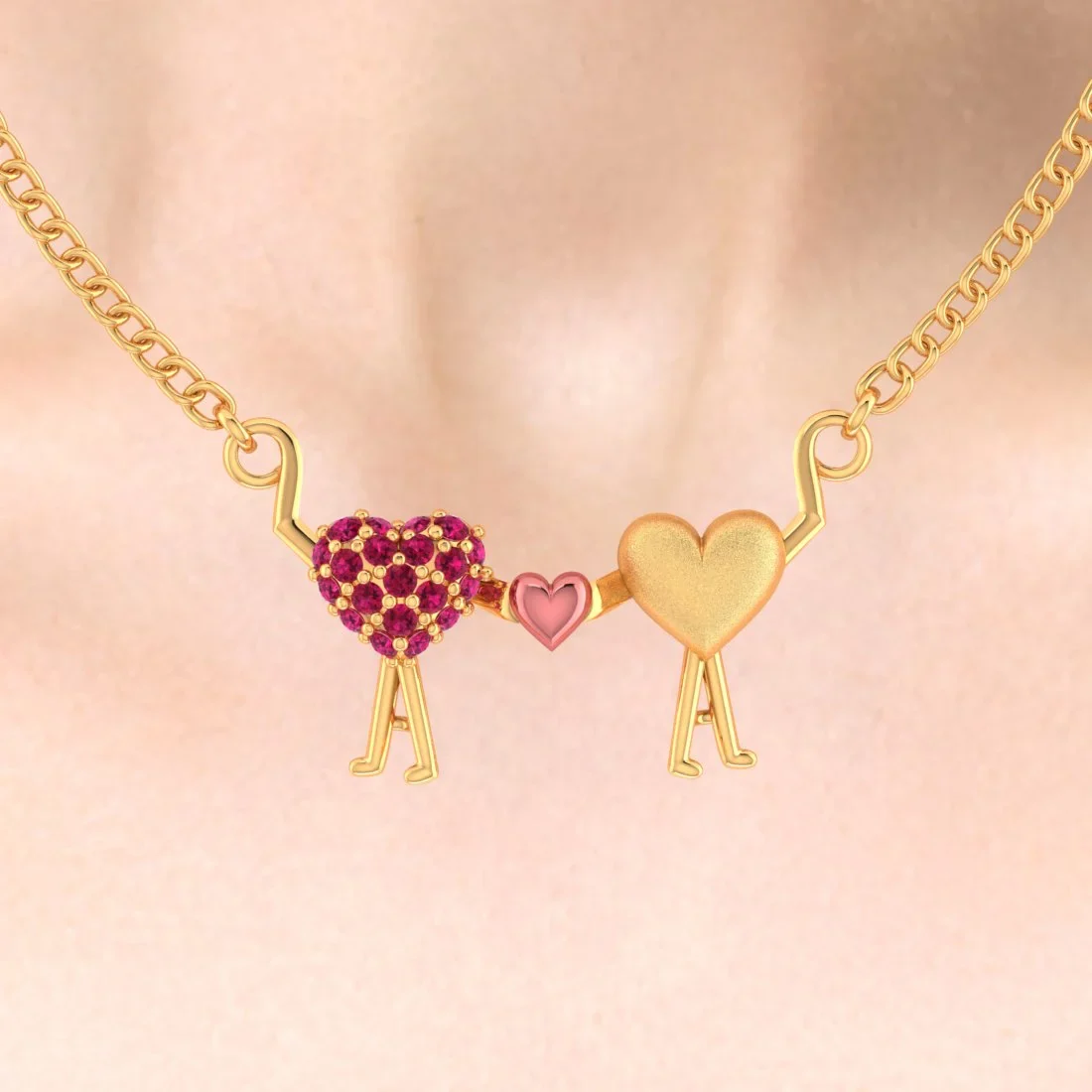 22K Gold Necklace With Hearts Held By Love Design - Image 5