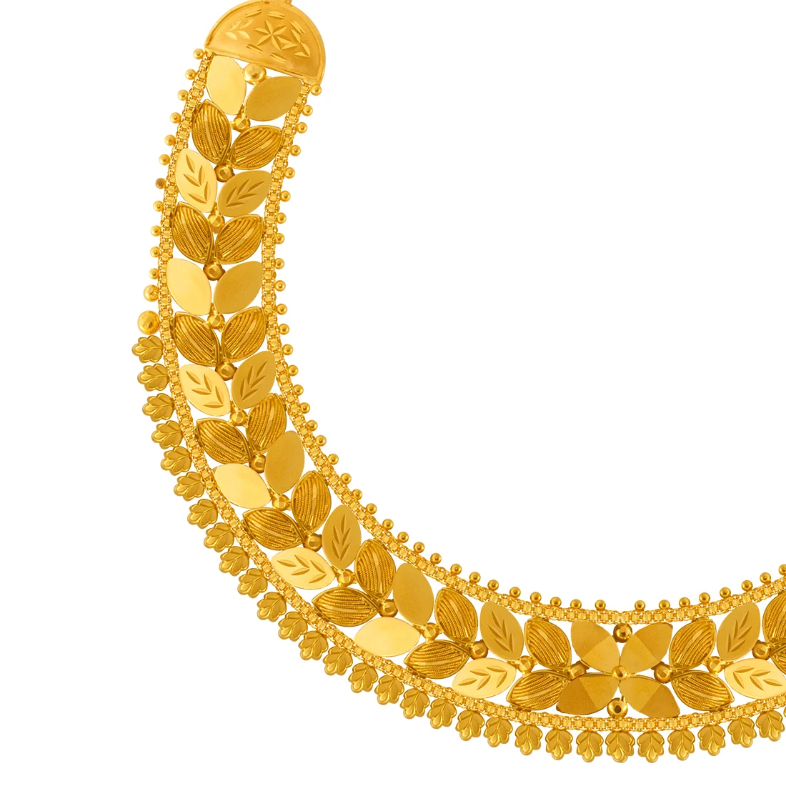 22K Gold Necklace With Traditional Leaf Design - Image 3