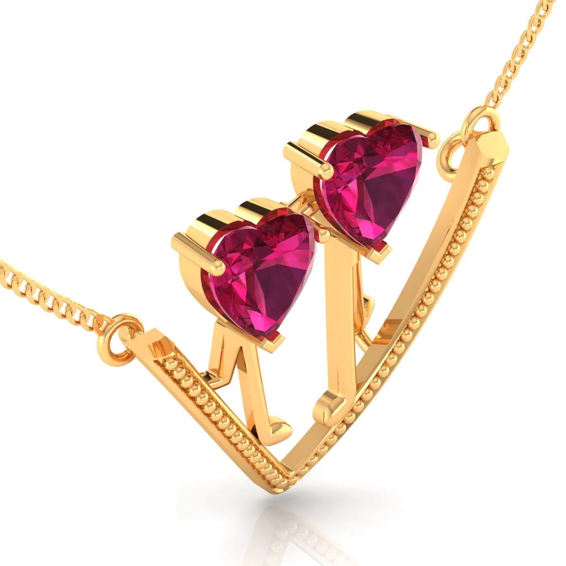 22K Gold Necklace With Walking Hearts Design Set On A V Shape In The Centre - Image 3