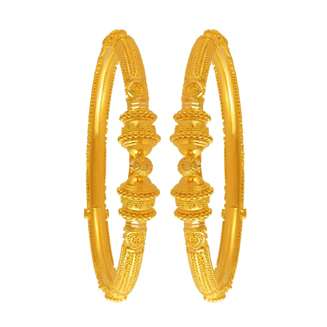 22K Gold Open Bangles With Decorative Knob Ends For Women & Girls - Image 2