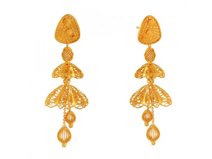 22k Gold Overlapping Bell Jhumka Earrings - Image 2