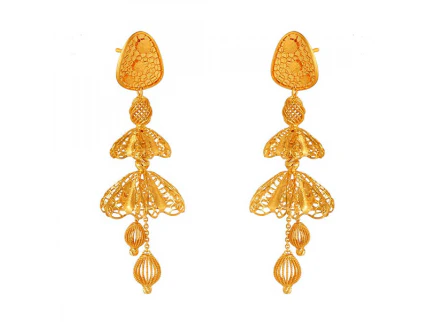 22k Gold Overlapping Bell Jhumka Earrings - Image 3
