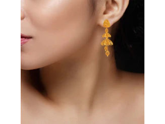 22k Gold Overlapping Bell Jhumka Earrings - Image 4
