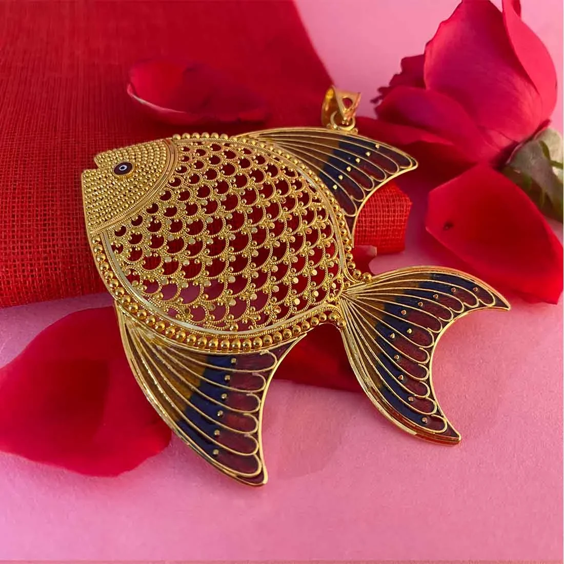 22K Gold Pendant Enamelled Fish Design