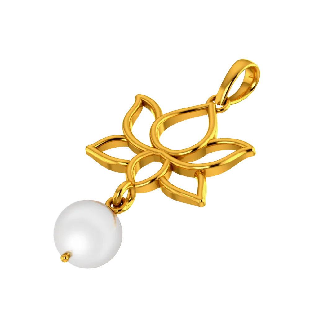 22k Gold Pendant With A Design Of Lotus And A Pearl Hanging In The Bottom - Image 2