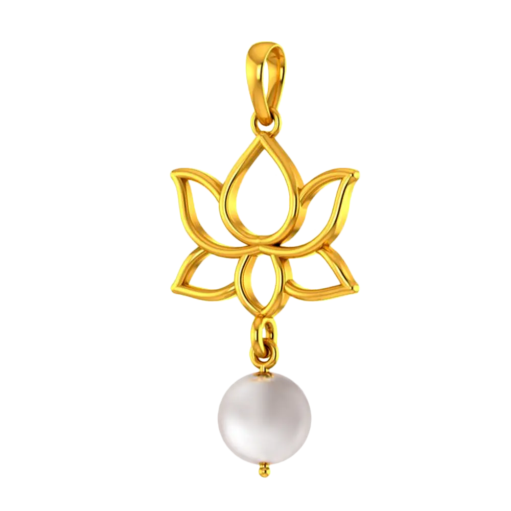 22k Gold Pendant With A Design Of Lotus And A Pearl Hanging In The Bottom - Image 3