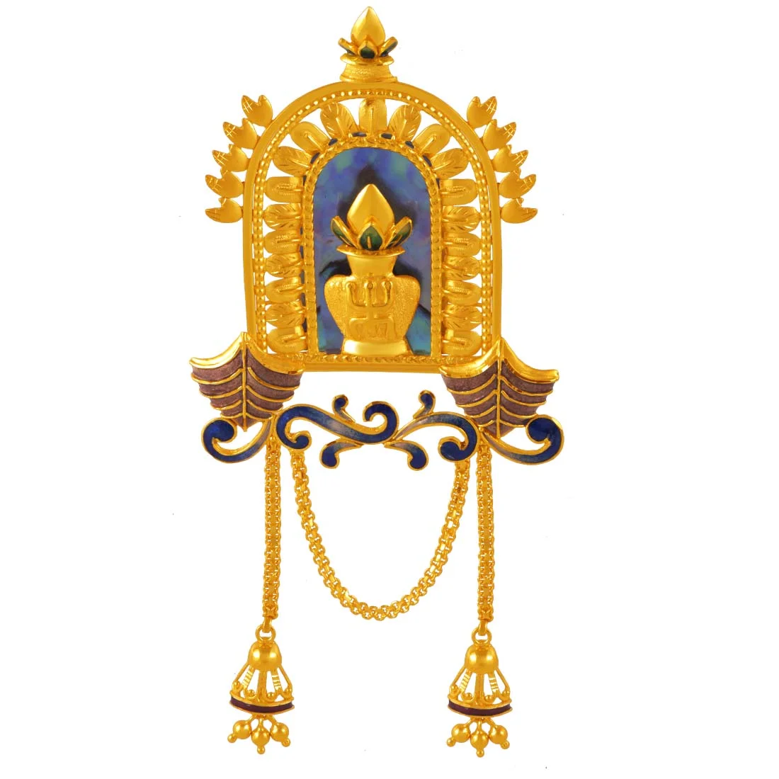 22K Gold Pendant With Enamel Work, And Dangling Elements - Image 2