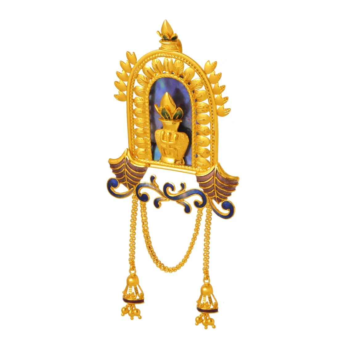 22K Gold Pendant With Enamel Work, And Dangling Elements - Image 3