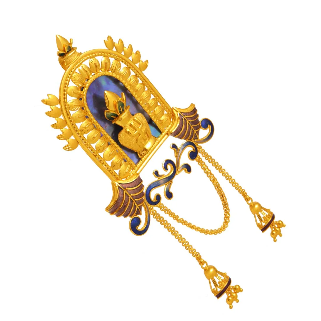 22K Gold Pendant With Enamel Work, And Dangling Elements - Image 4