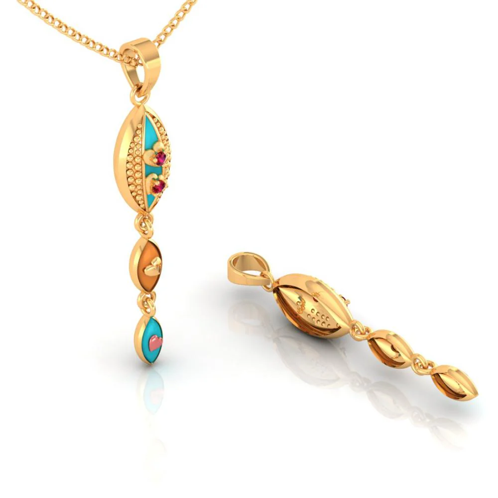 22k Gold Pendant With Exquisite Enamelling On Connected Droplet Design - Image 3