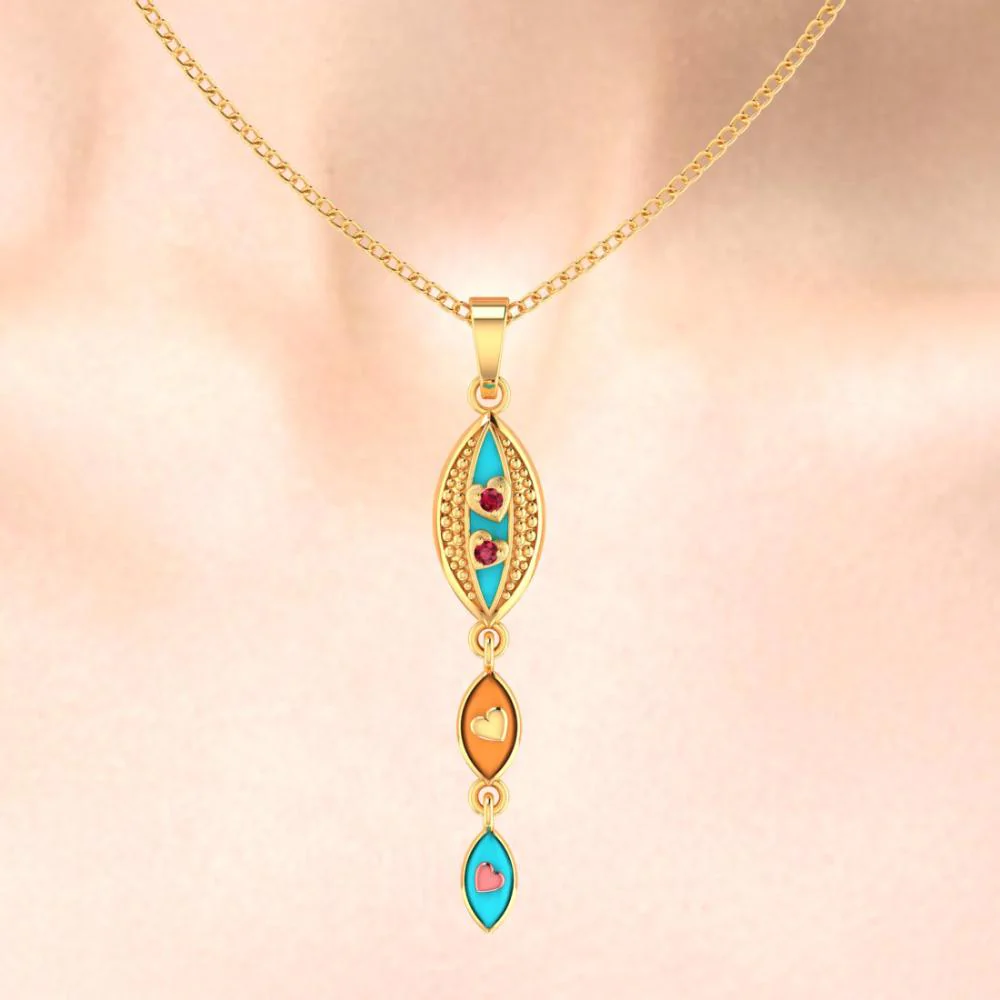 22k Gold Pendant With Exquisite Enamelling On Connected Droplet Design - Image 5