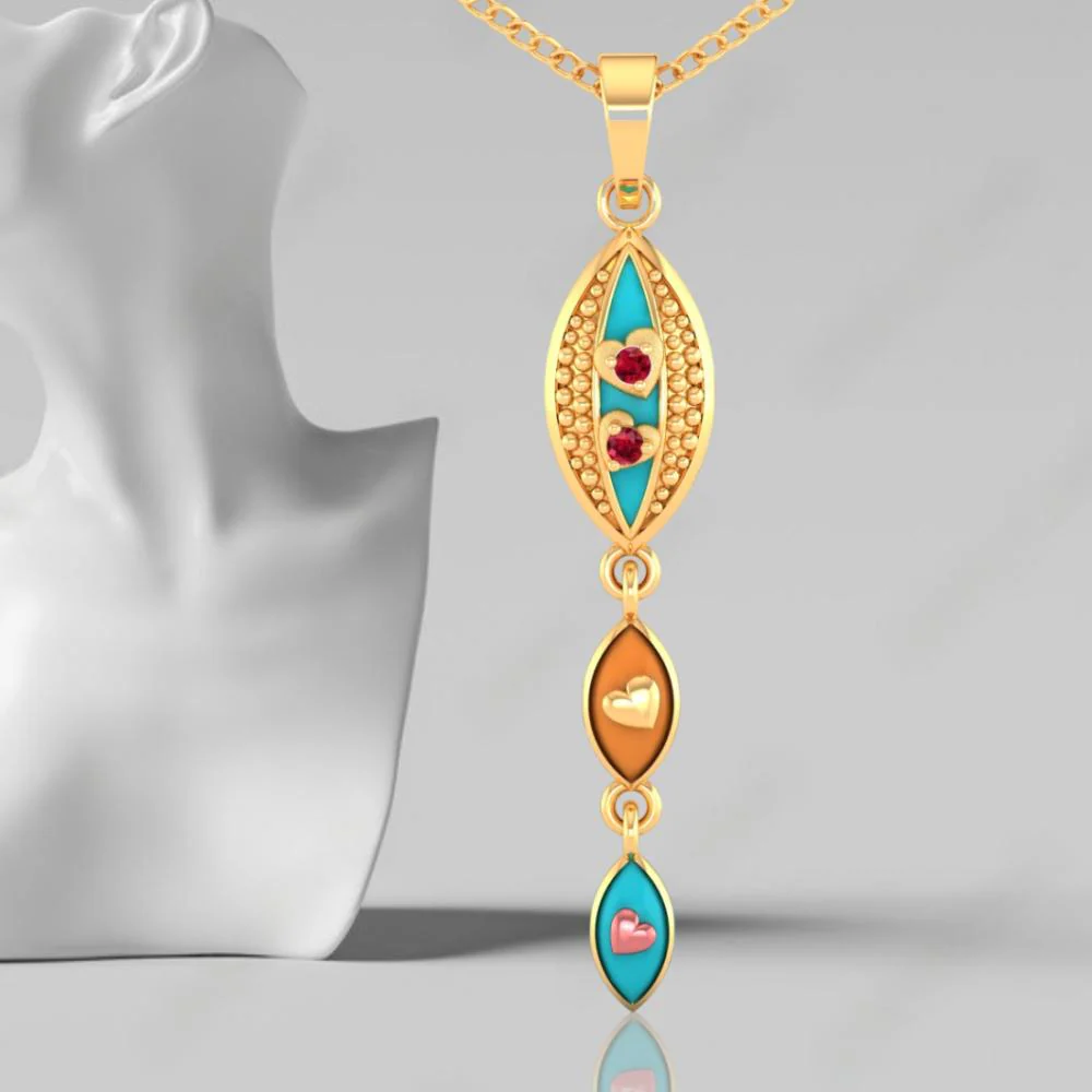 22k Gold Pendant With Exquisite Enamelling On Connected Droplet Design - Image 7