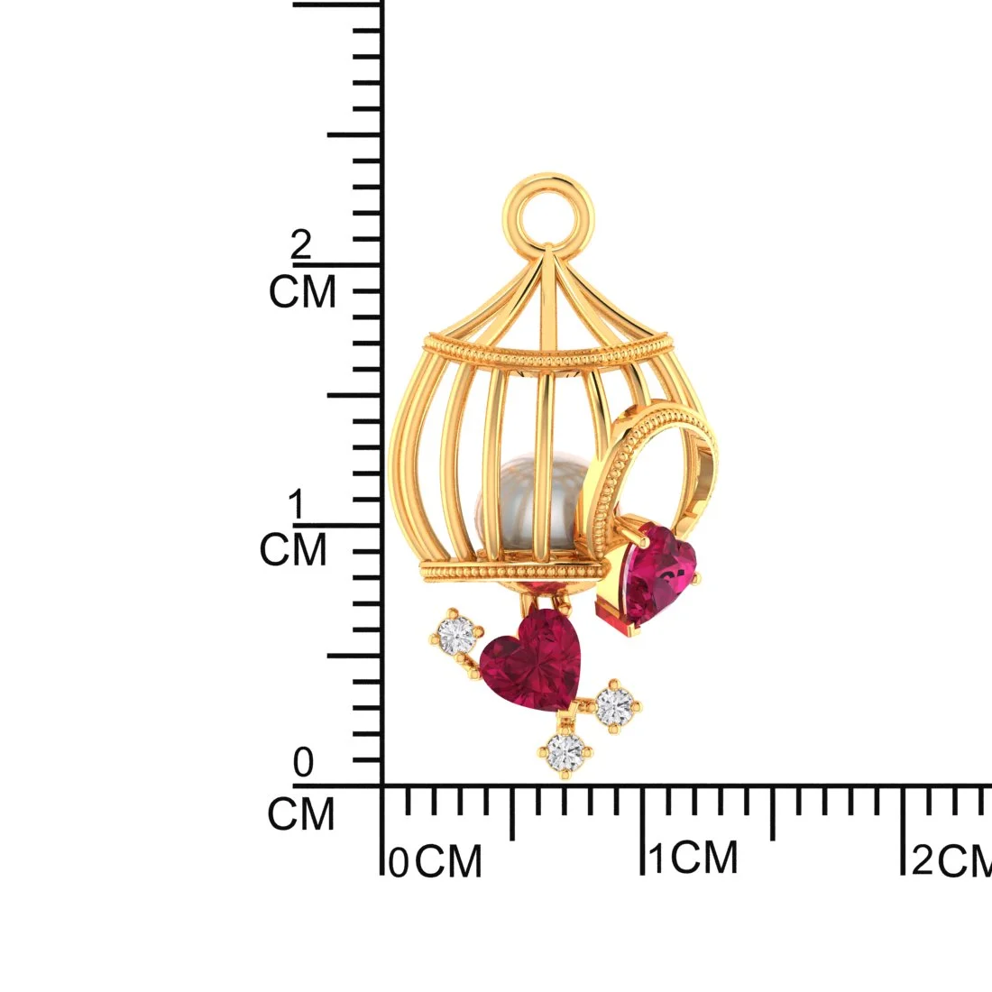 22K Gold Pendant With Pearl In A Cage Design And Embedded Gemstones - Image 4