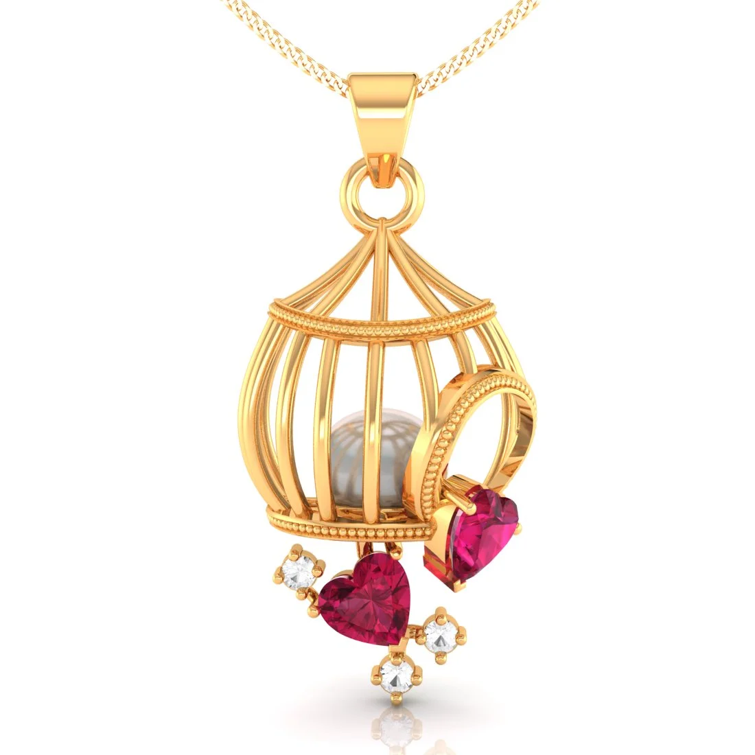 22K Gold Pendant With Pearl In A Cage Design And Embedded Gemstones - Image 6