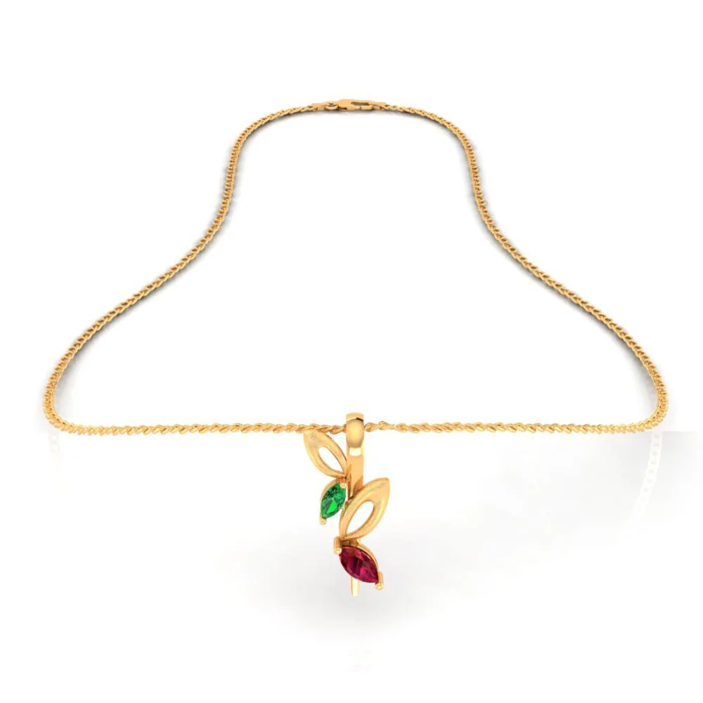 22k Gold Pendant With Stone Leaves And Hollow Leaves On A Twig Design - Image 2