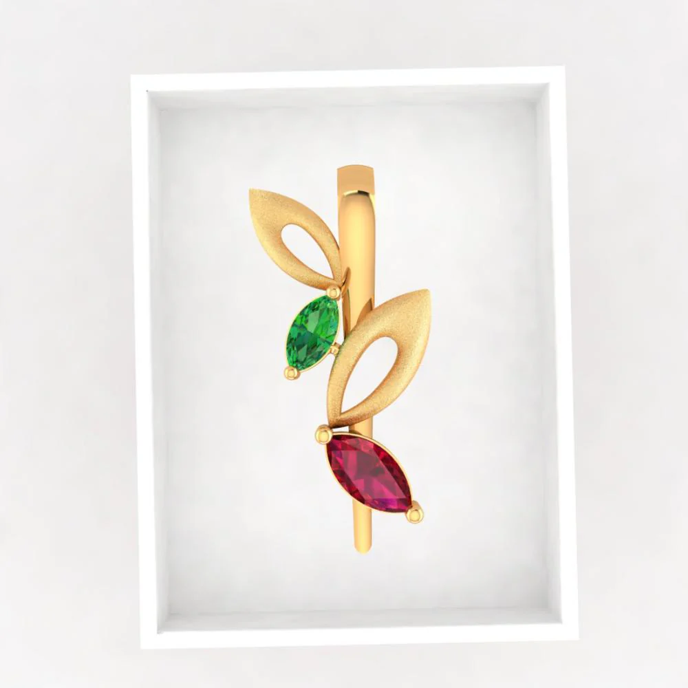 22k Gold Pendant With Stone Leaves And Hollow Leaves On A Twig Design - Image 6