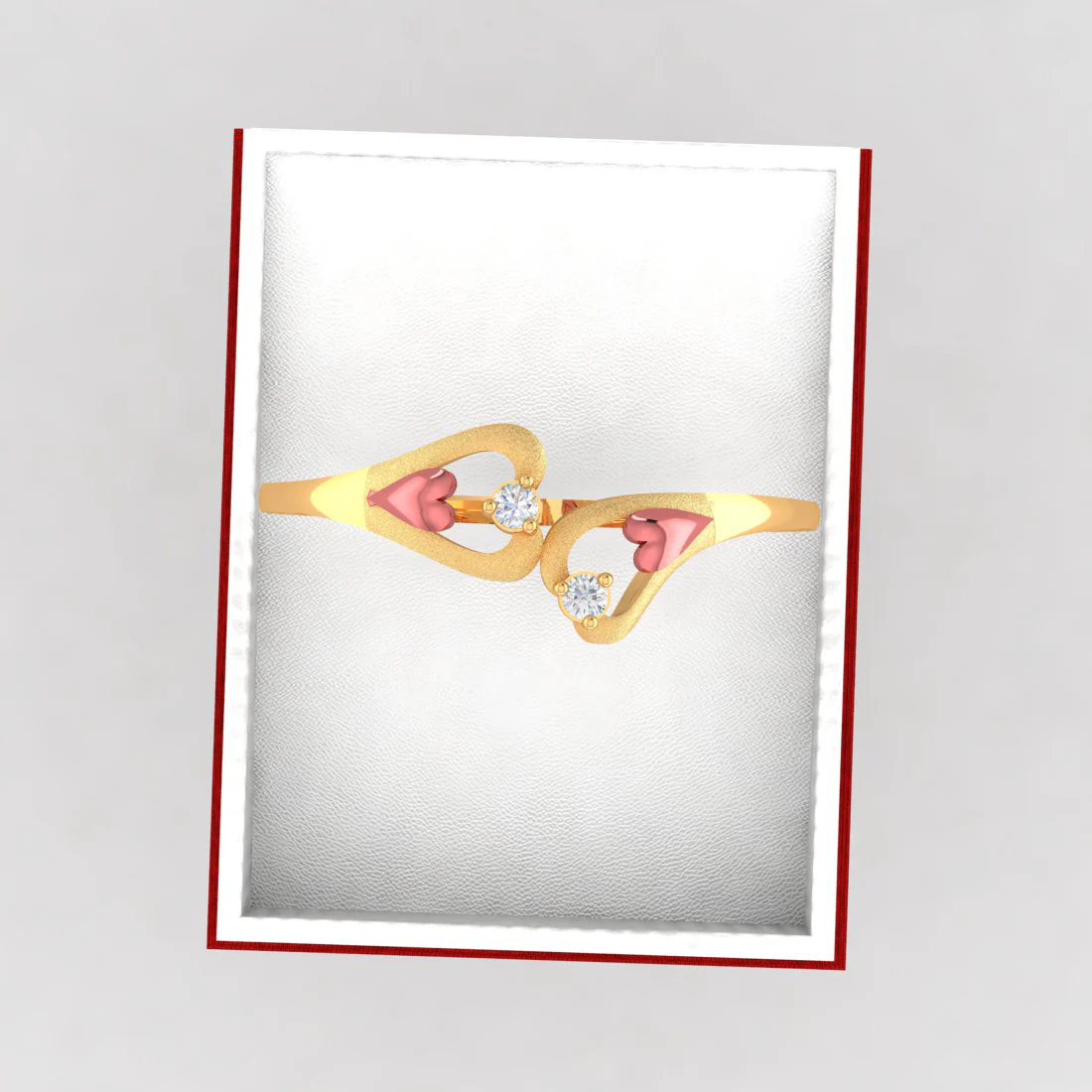 22k Gold Pink Hearts With Diamonds Ring - Image 6
