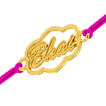 22k Gold Rakhi With Dark Pink Threads And 'bhai' Written On It From Goldlites Collection - Image 3
